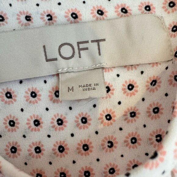 LOFT Round Neck Keyhole Back Pink Floral Pullover Blouse Top Womens Size Medium - Picture 5 of 9
